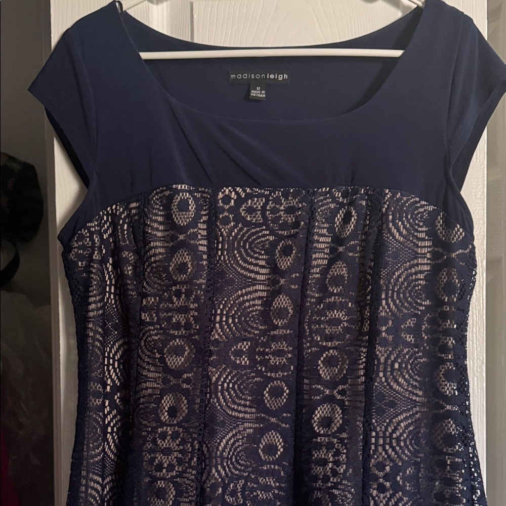 madison leigh Navy Lace Overlay Scoop Neck Tunic